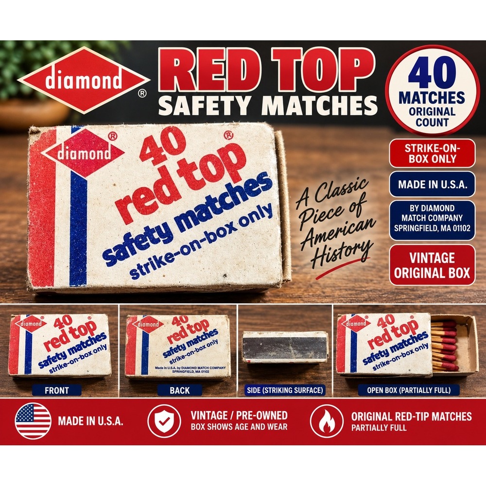 Vintage Diamond Red Top Safety Matches Box Springfield MA Made in USA 40 Count